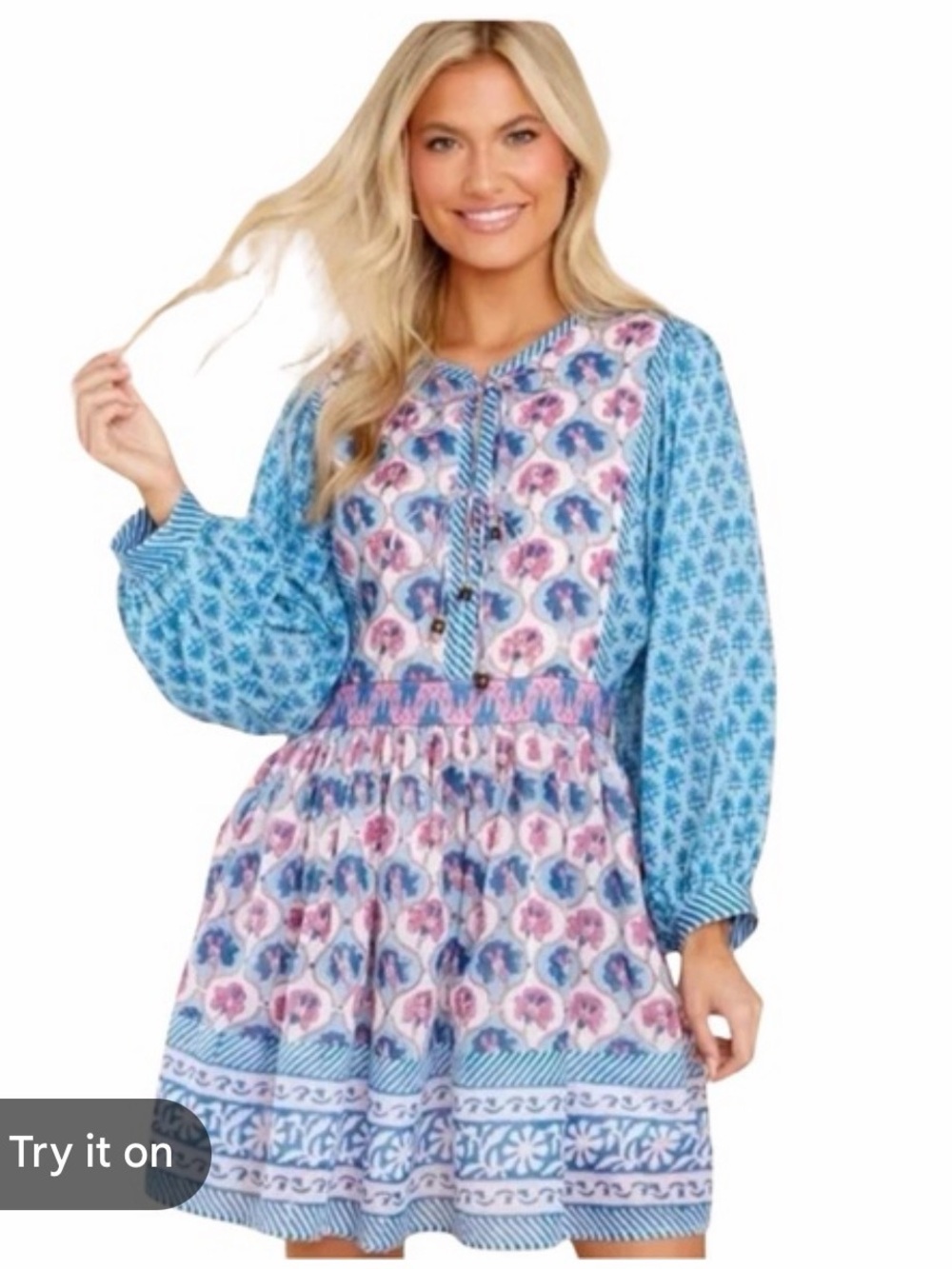 Oliphant Block Print Tie Front Mini Dress